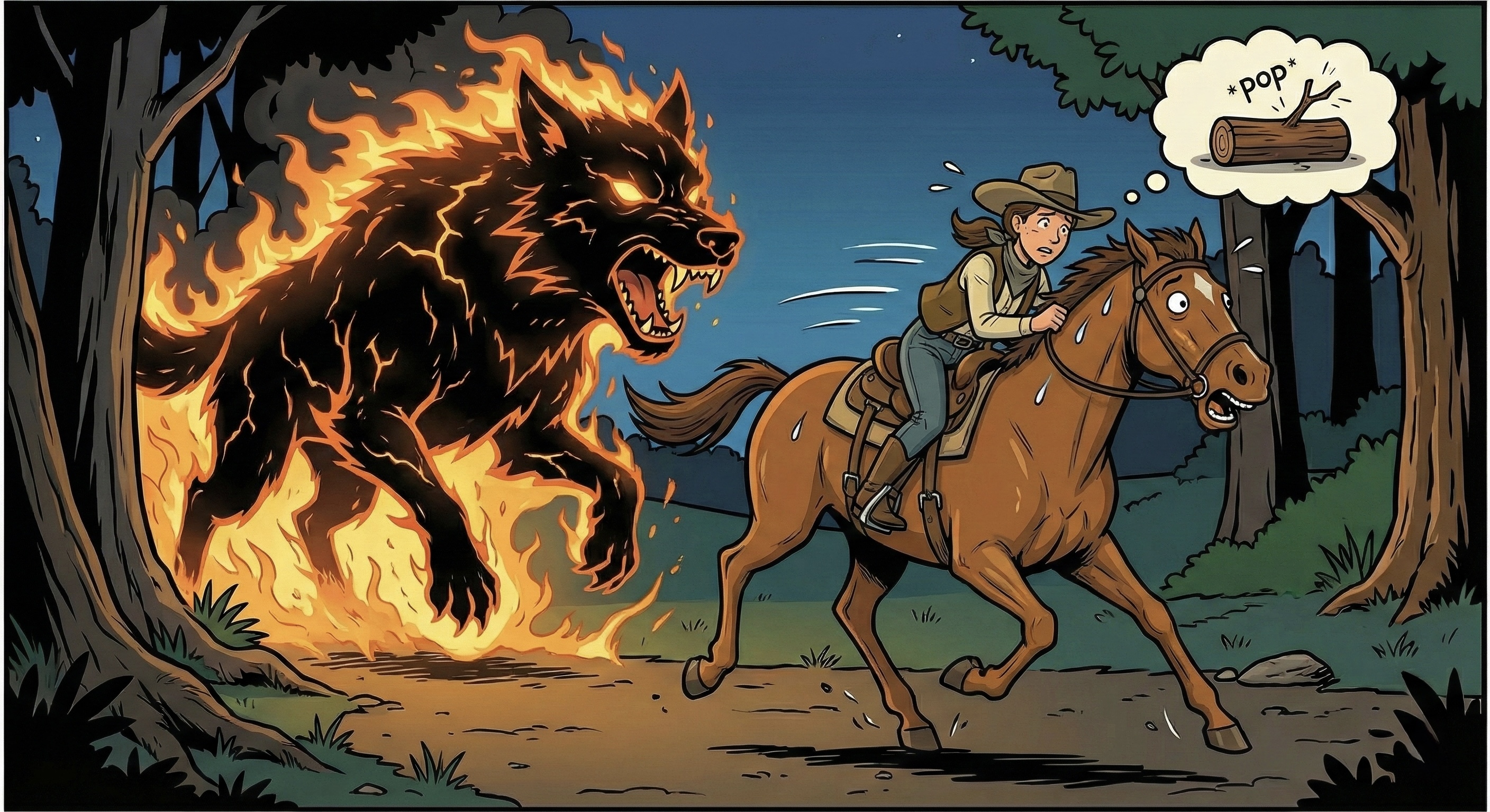 Horse perceiving fire monster