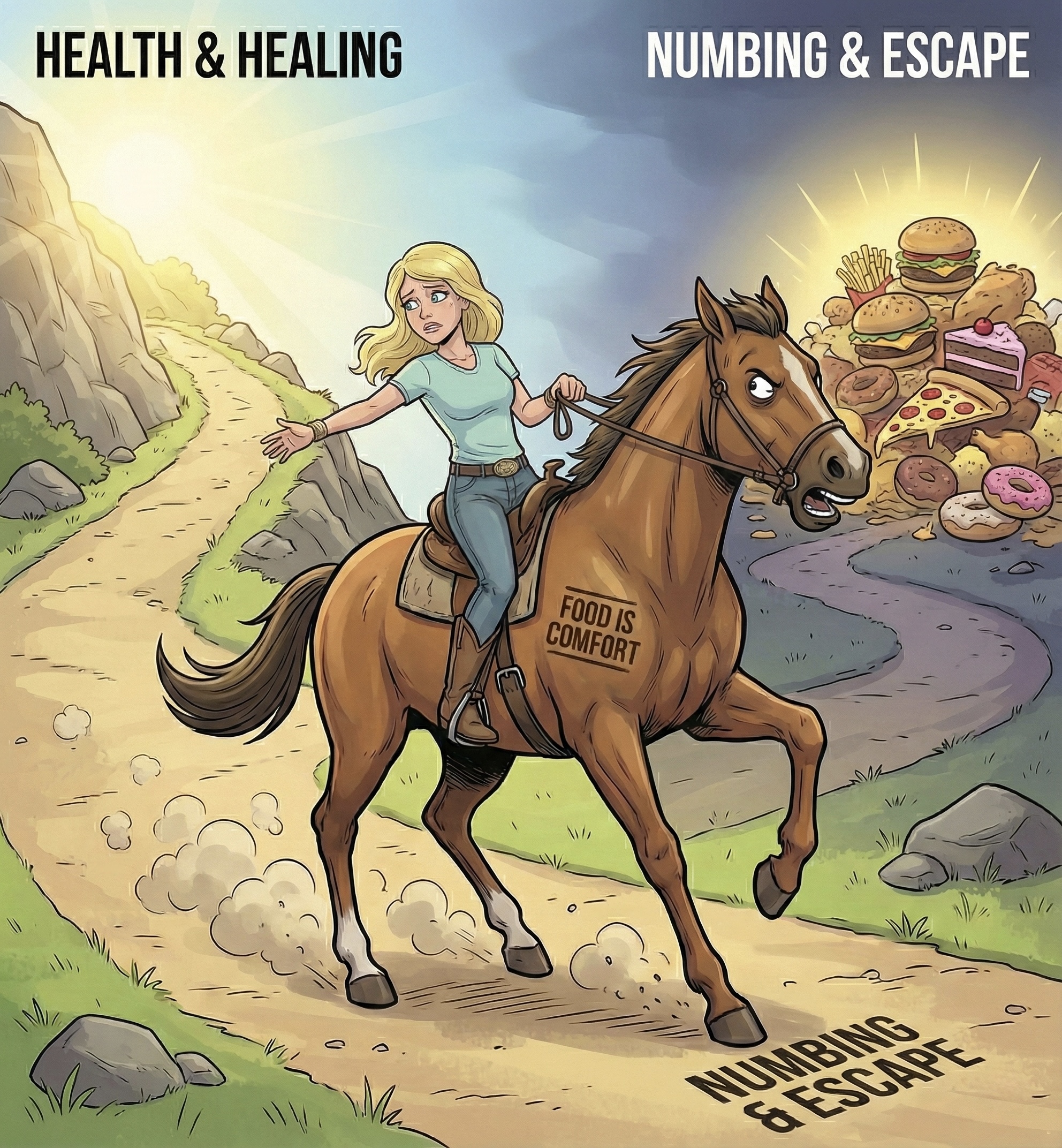 Fork in road - Health & Healing vs Numbing & Escape
